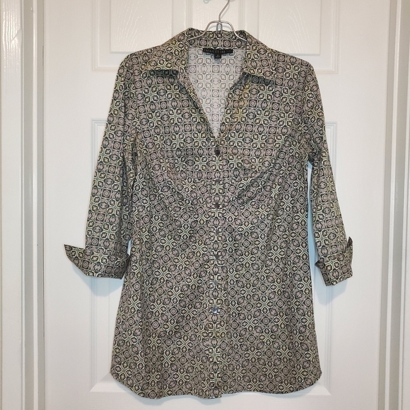 Lafayette 148 Geometric Print Button Down Blouse Sz 4 - Picture 1 of 11